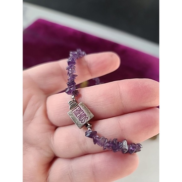 Vintage 925 Friends Clasp Amethyst Beaded Bracelet - Picture 2 of 10